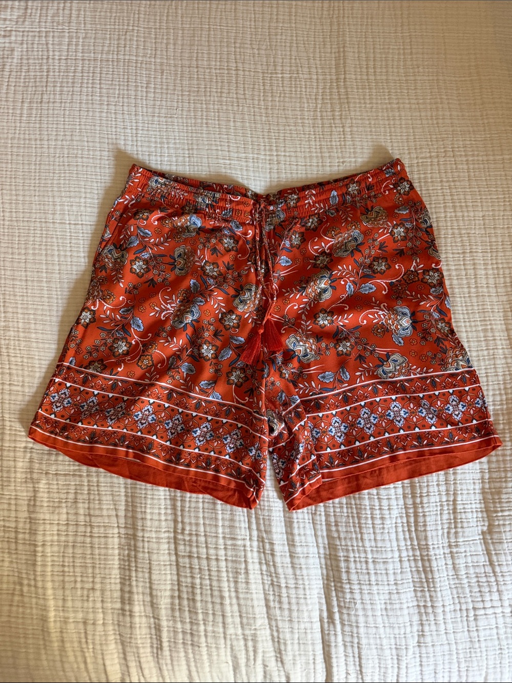 J. Jill Orange Floral Drawstring Waist Shorts